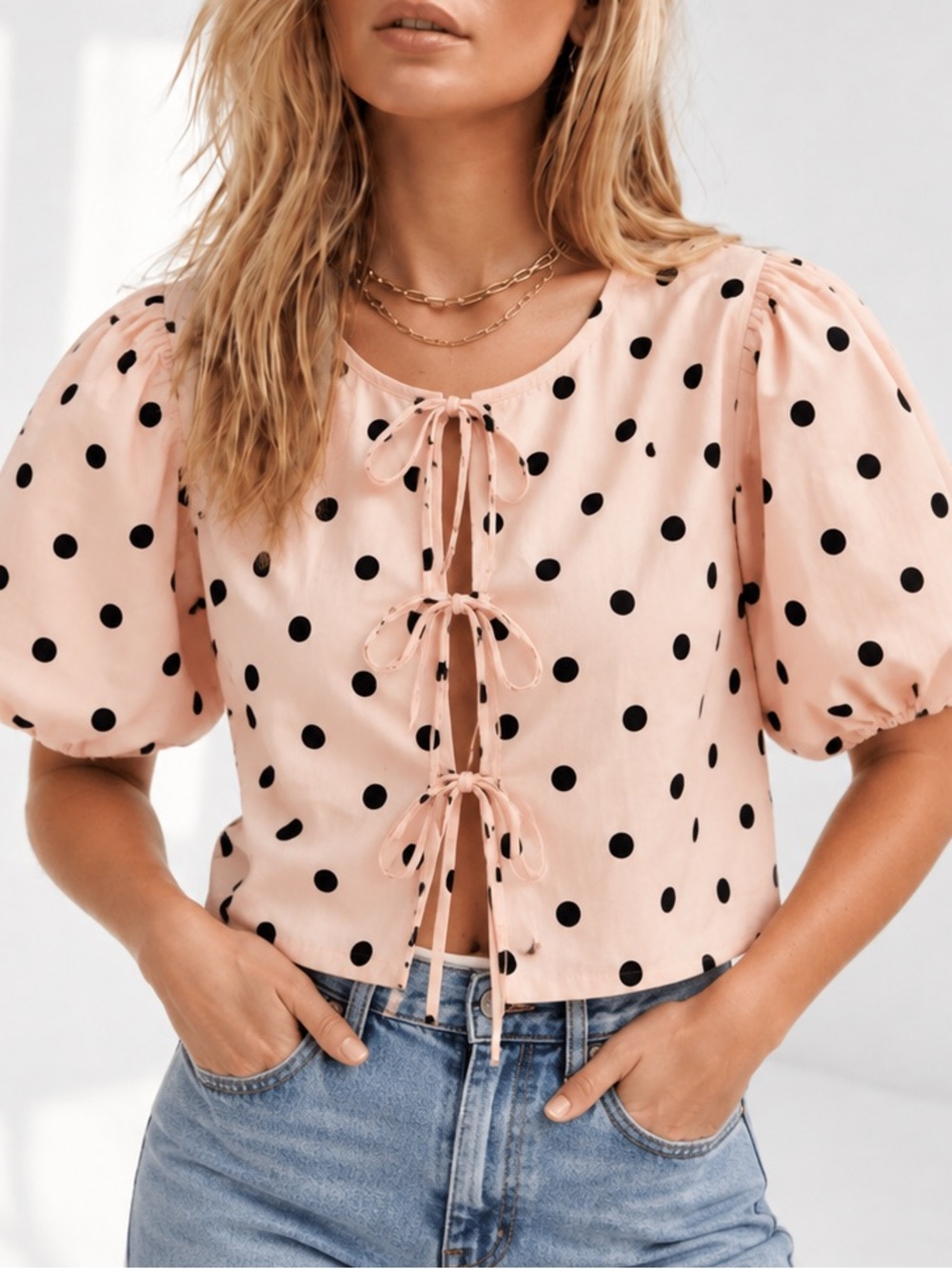 Abercrombie & Fitch Polka Dot Tie Front Blouse Size Small Pink Black